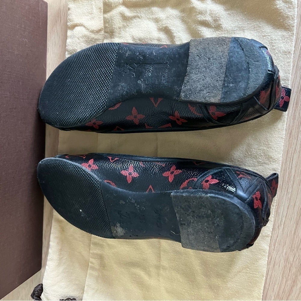 LOUIS VUITTON sz 36.5 6.5 INFRAROUGE Ballet Flats Black Red Monogram Canvas - Picture 15 of 16